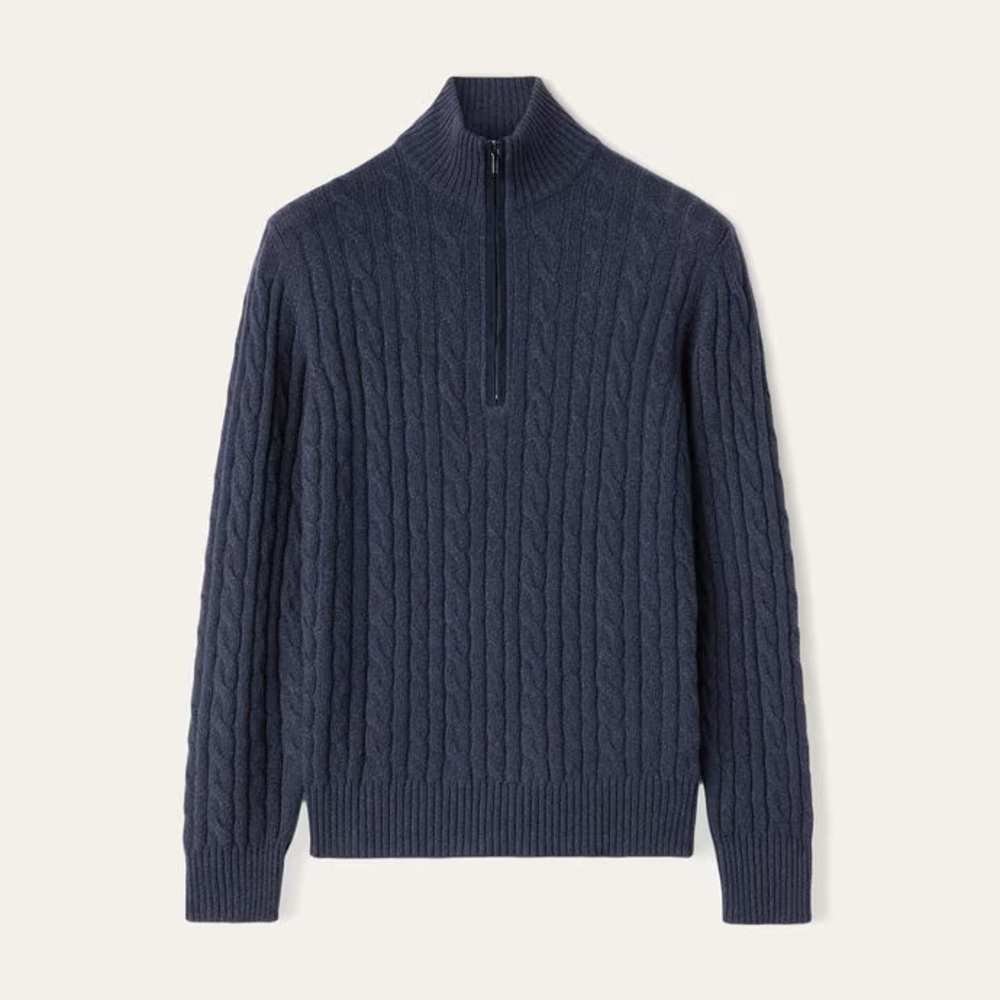 SOLD*** LORO PIANA TRECCIA SWEATER BABY CASHMERE MEN'S HALF ZIP, NAVY BLUE